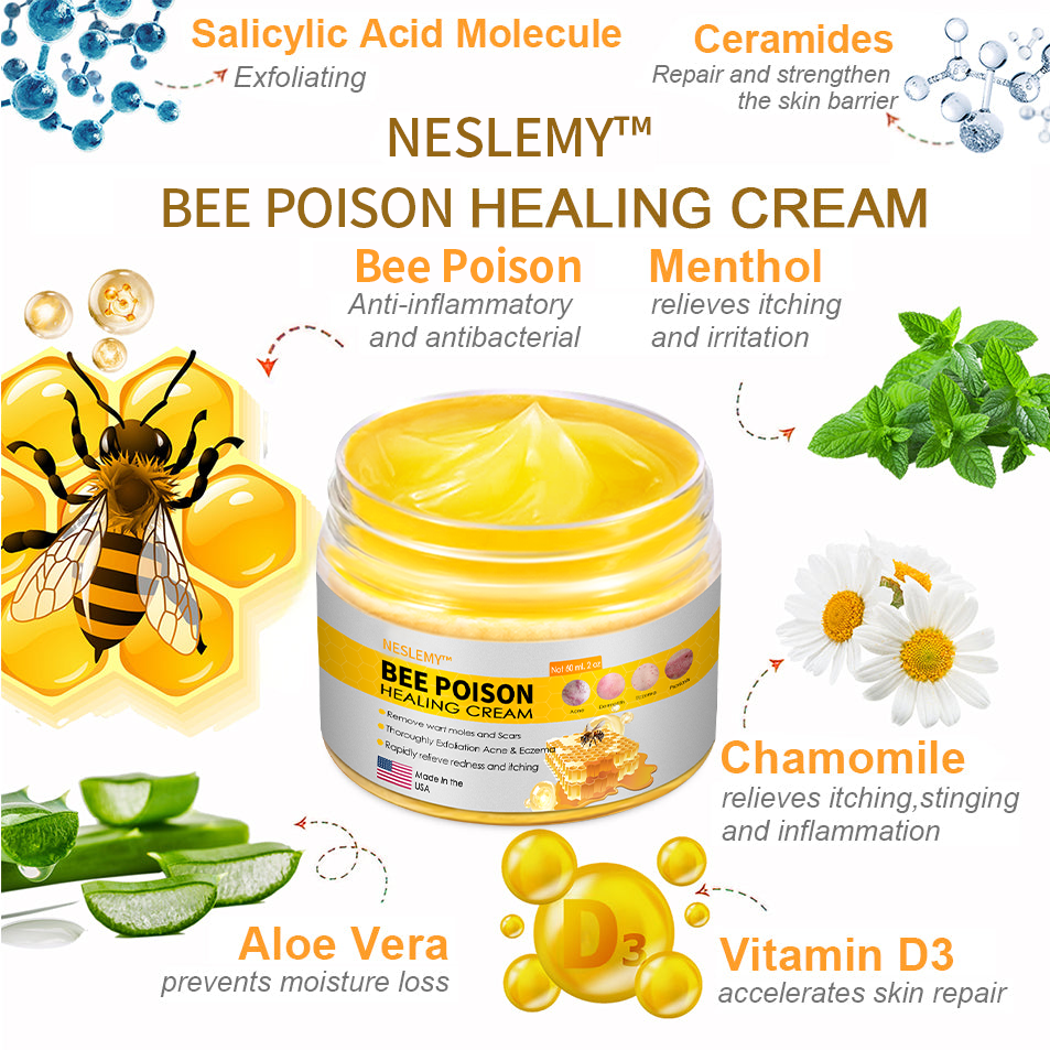 NESLEMY™ Bee Poison Skin Cream（👨‍⚕AAD Recommended),for Remove Warts, Acne and Scars