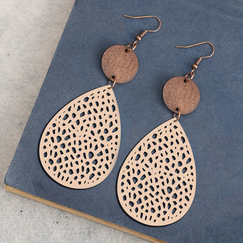 Vintage Hollow Leaf Shape Leather Earrings