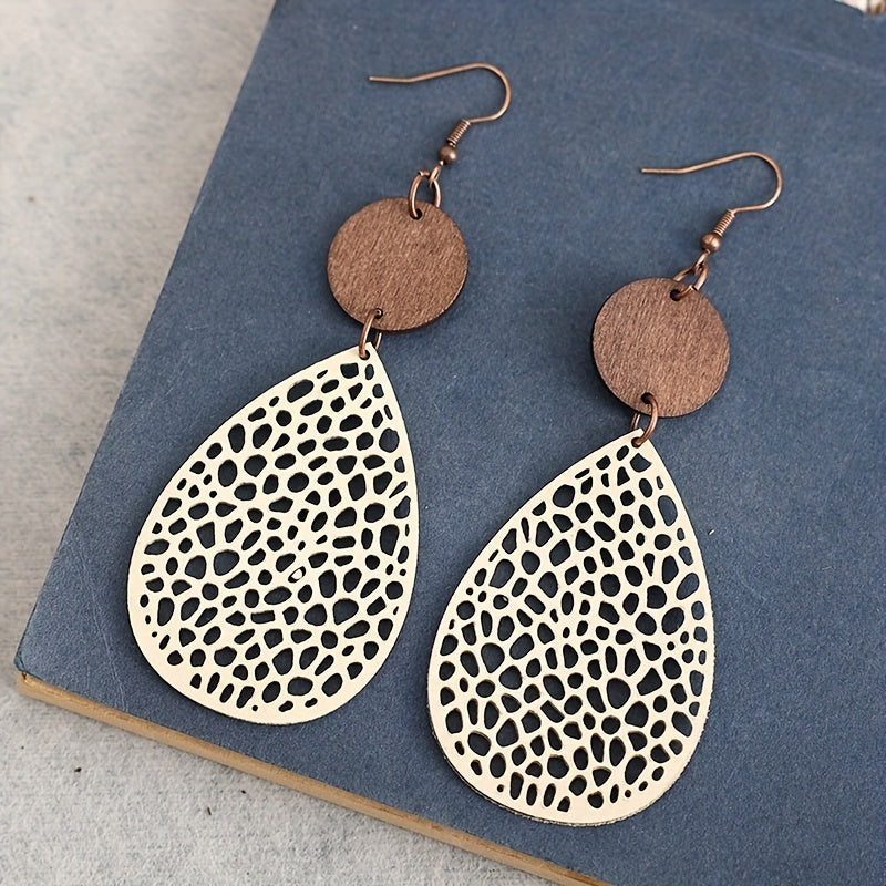 Vintage Hollow Leaf Shape Leather Earrings